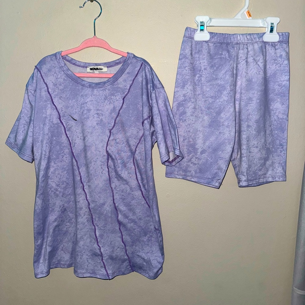 Fashion Nova, girls purple matching biker shorts set, size 7